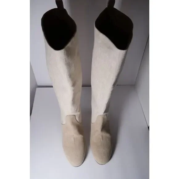 Maryam Nassir Zadeh Cream Woven Linen Norfolk Knee High Boots Womens US 41 / 10 - Picture 3 of 14